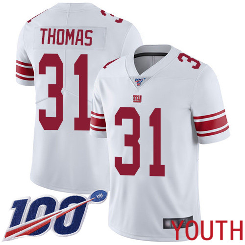 Youth New York Giants #31 Michael Thomas White Vapor Untouchable Limited Player 100th Season Football NFL Jersey->youth nfl jersey->Youth Jersey